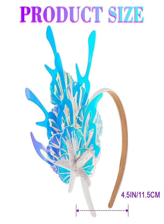 ايفينت طوق رأس حورية البحر المضيء من إيرنت، غطاء رأس على شكل نجم البحر الأزرق، إكسسوارات شعر متوهجة على شكل صدفة بحرية، زي تنكري مستوحى من المحيط للنساء - Image 4